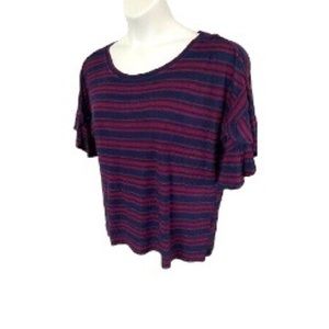 Copper Key Womens Striped Ruffle Sleeve Blouse (Size: Large)